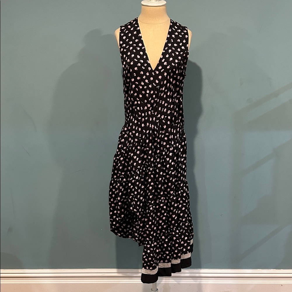 3.1 Phillip Lim Daisy Floral V-neck Gathered Dress size 4 Silk Asymmetrical Hem
